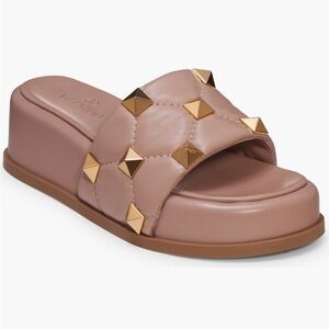 Valentino Garavani Pink Sandals with Gold Studs